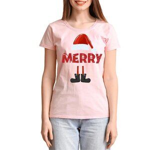 Festive Red Merry Christmas T-Shirt | Santa Hat & Boots Design | Perfect Holiday